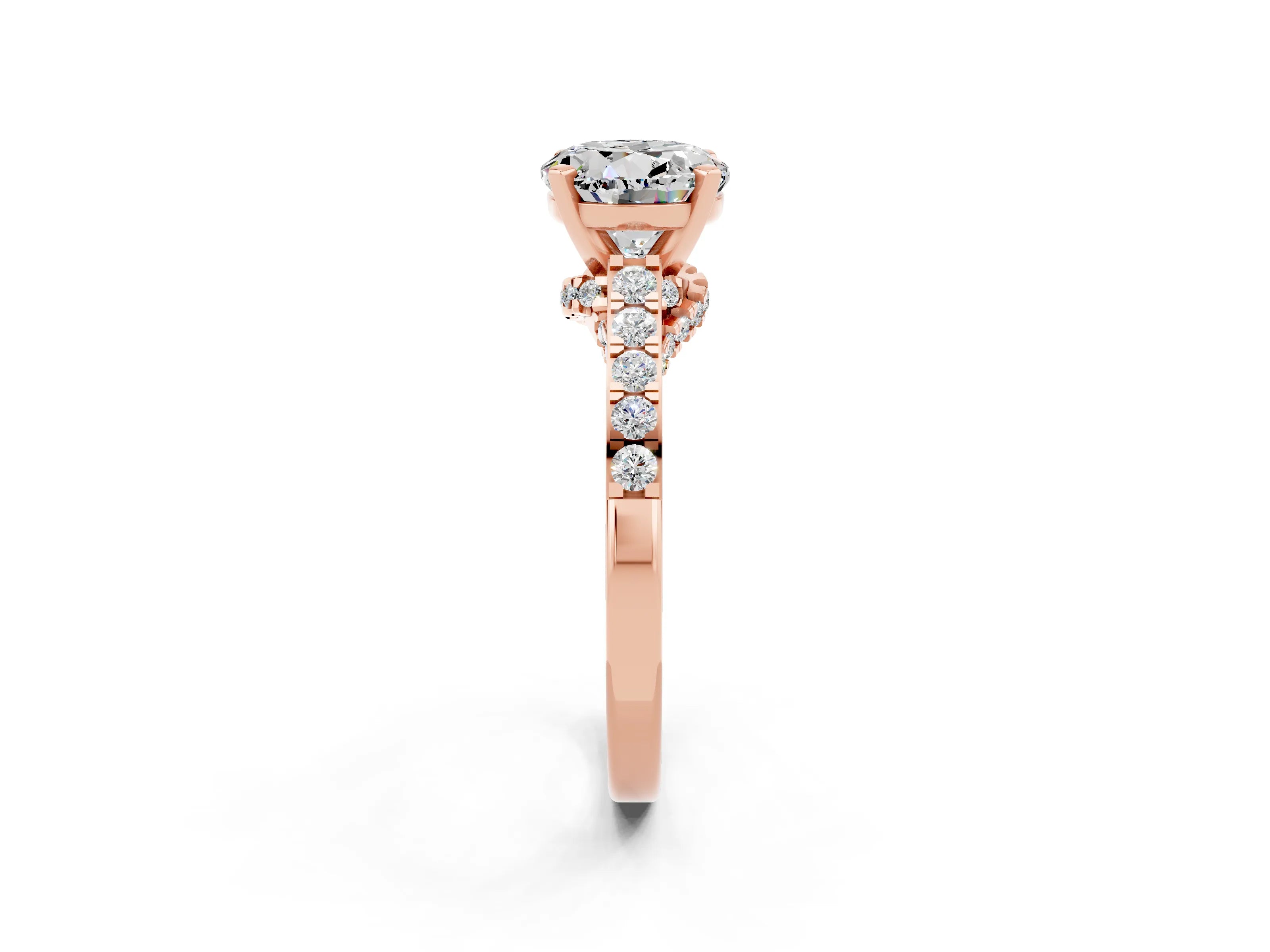 Rose gold Round Cut Diamond Solitaire Ring with Pavé Band and Prong Setting_2