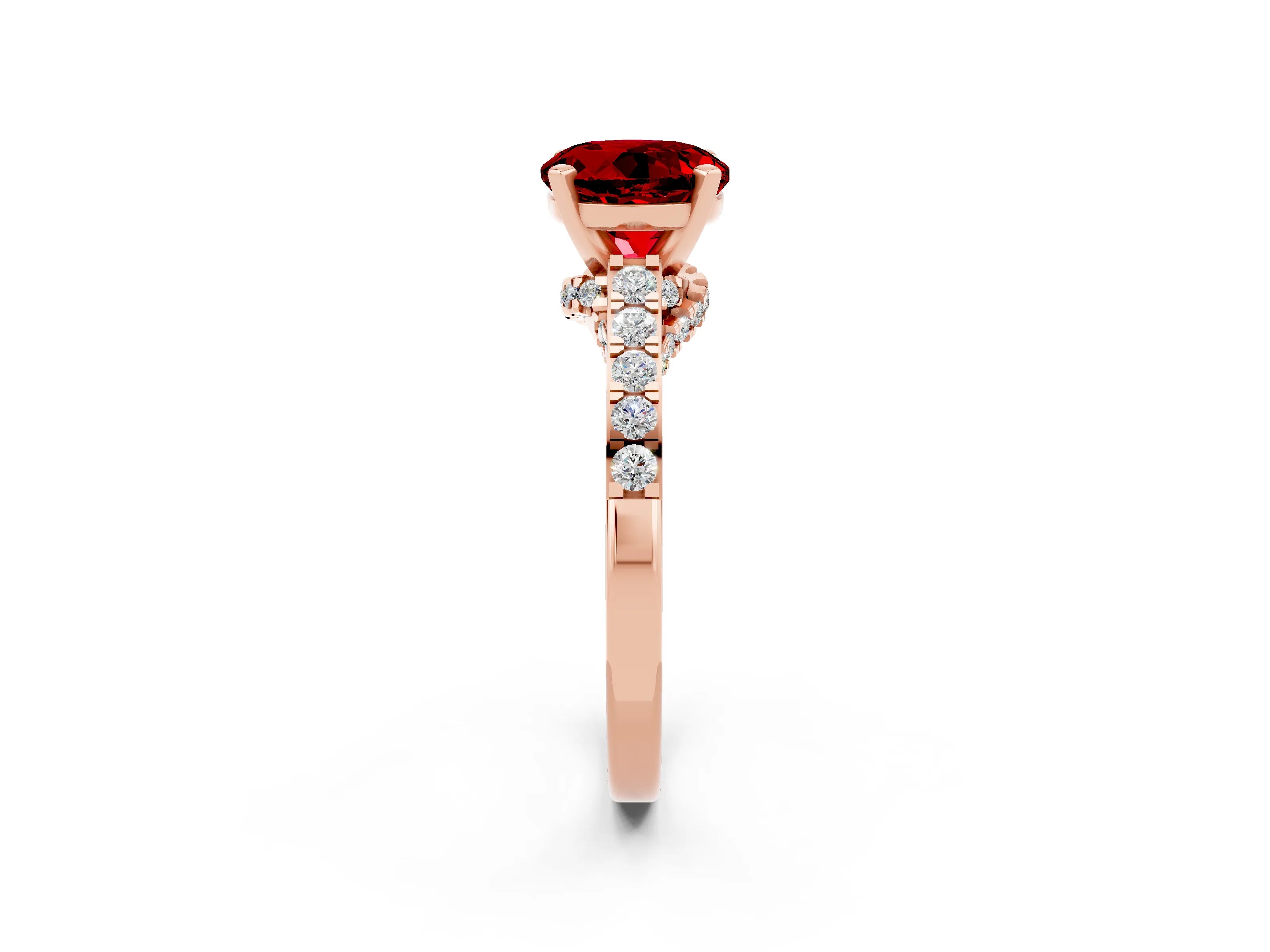Rose gold Round Cut Diamond Solitaire Ring with Pavé Band and Prong Setting_2
