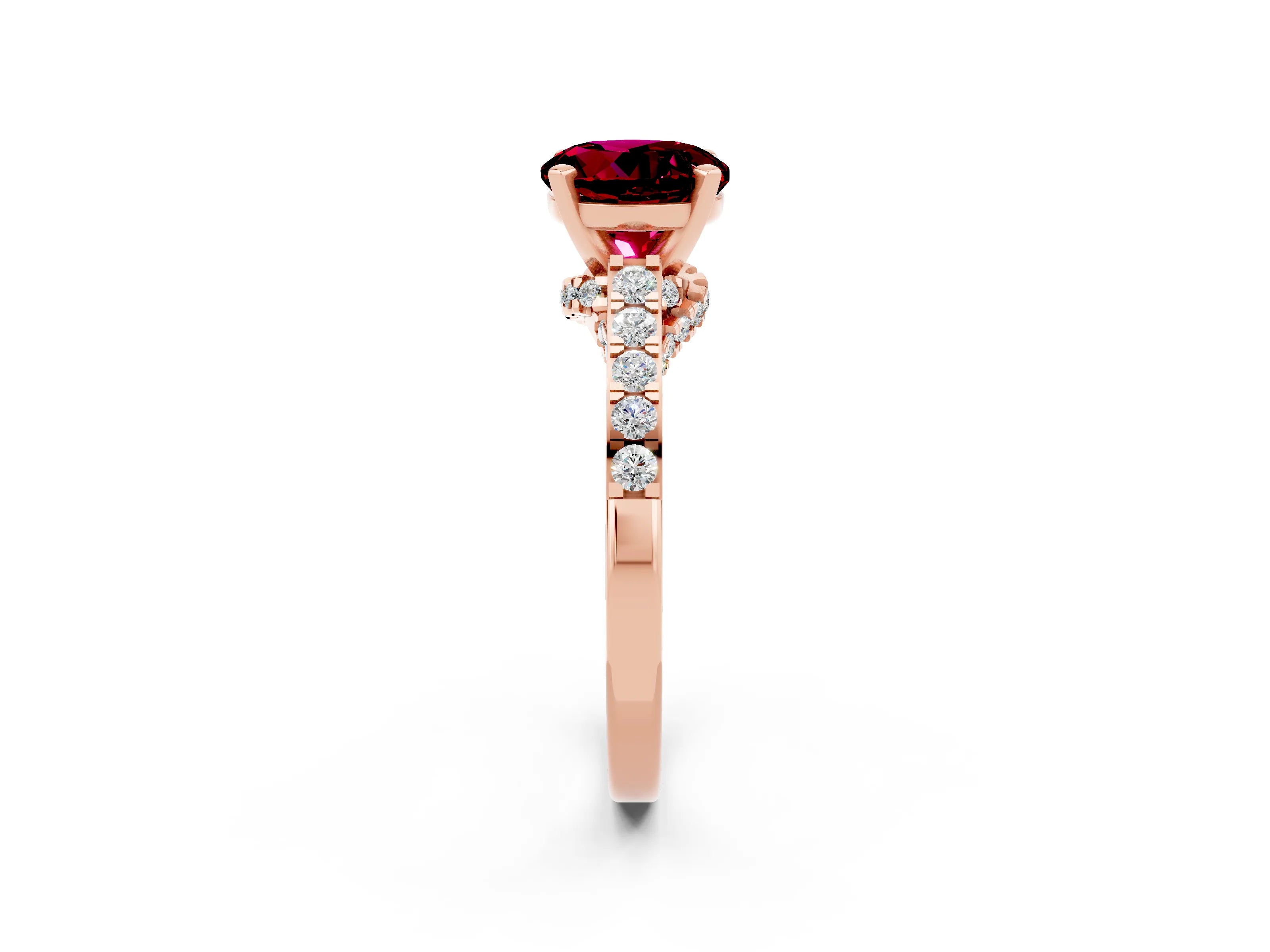 Rose gold Round Cut Diamond Solitaire Ring with Pavé Band and Prong Setting_2