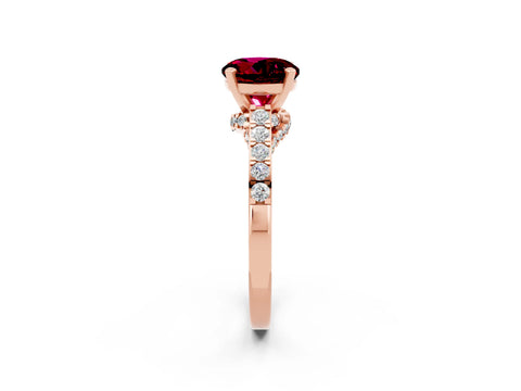 Rose gold Round Cut Diamond Solitaire Ring with Pavé Band and Prong Setting_2