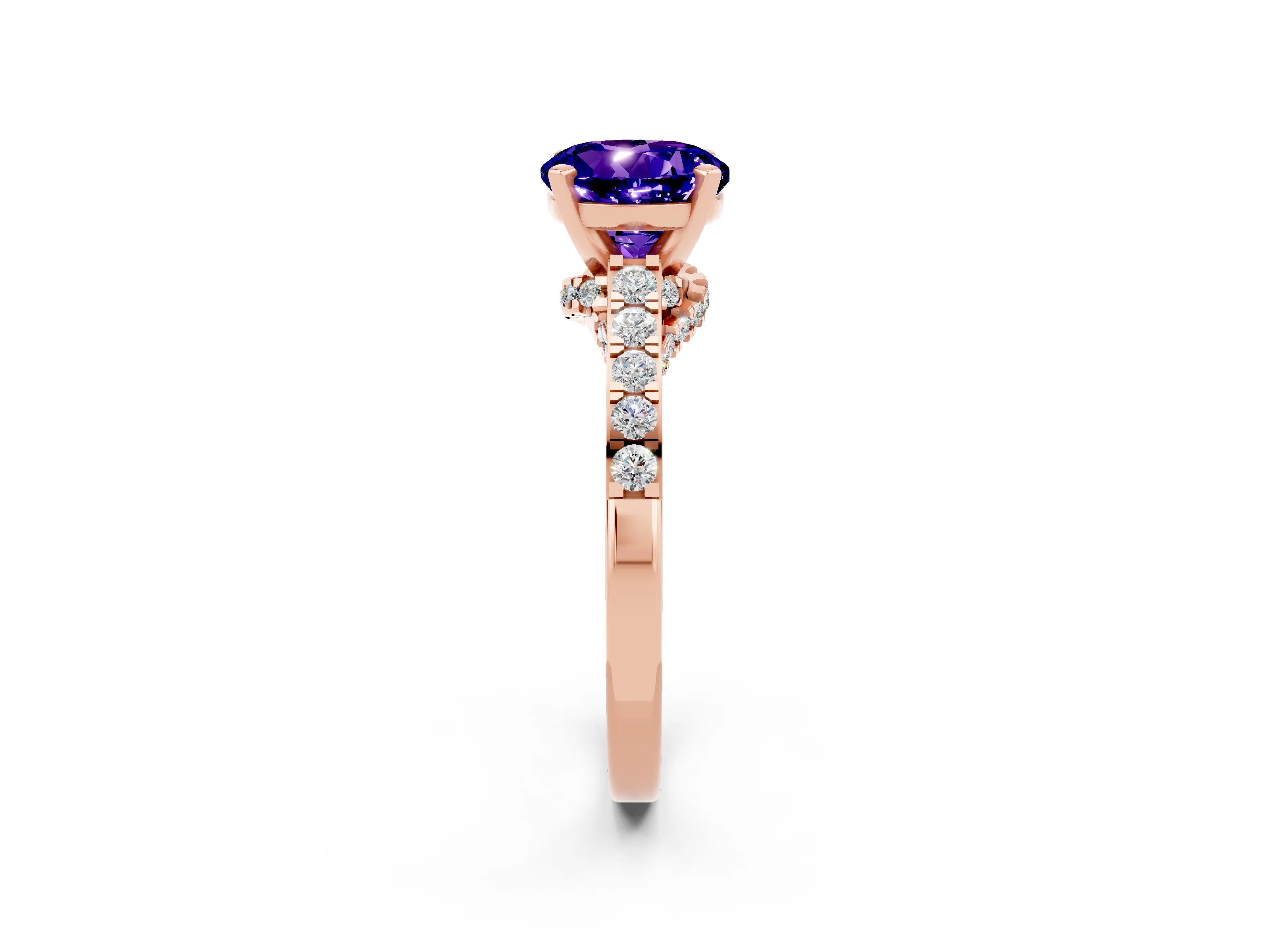 Rose gold Round Cut Diamond Solitaire Ring with Pavé Band and Prong Setting_2