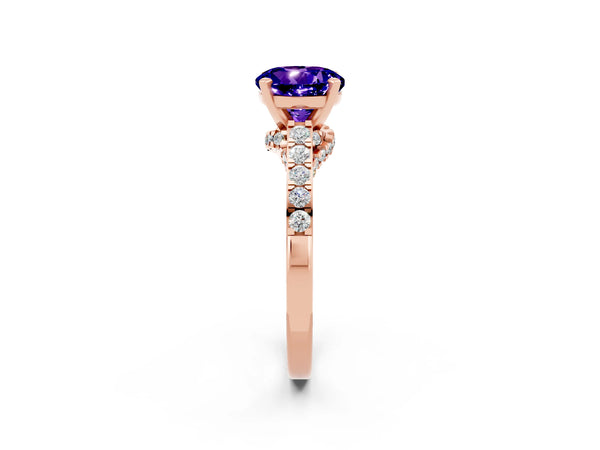 Rose gold Round Cut Tanzanite Solitaire Ring with Crossover Gallery and Round  Pavé Band