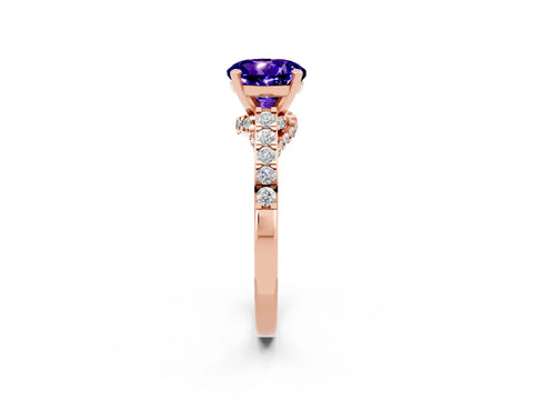Rose gold Round Cut Diamond Solitaire Ring with Pavé Band and Prong Setting_2