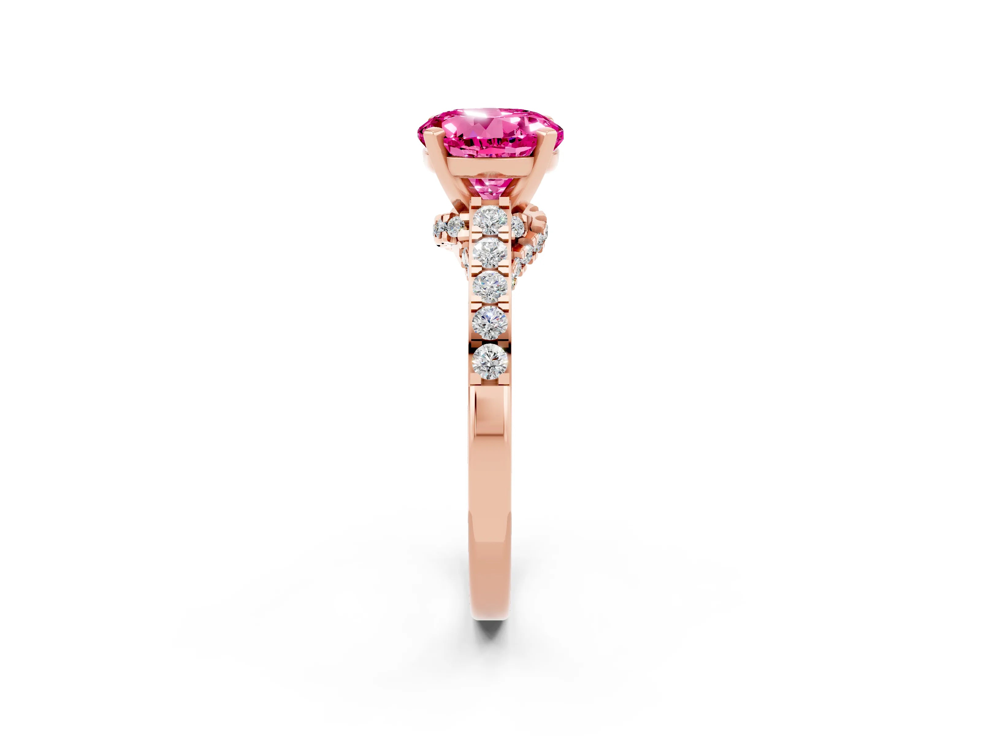 Rose gold Round Cut Diamond Solitaire Ring with Pavé Band and Prong Setting_2