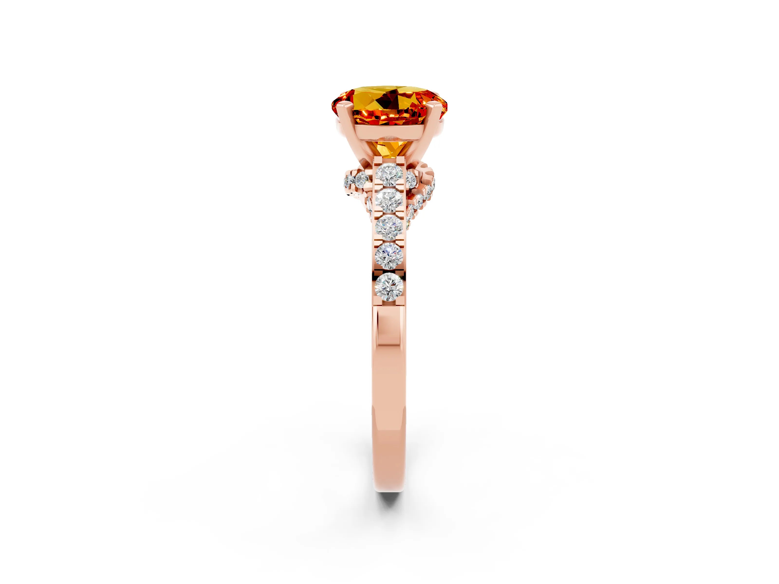 Rose gold Round Cut Diamond Solitaire Ring with Pavé Band and Prong Setting_2