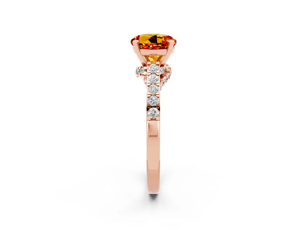 Rose gold Round Cut Citrine Solitaire Ring with Crossover Gallery and Round  Pavé Band