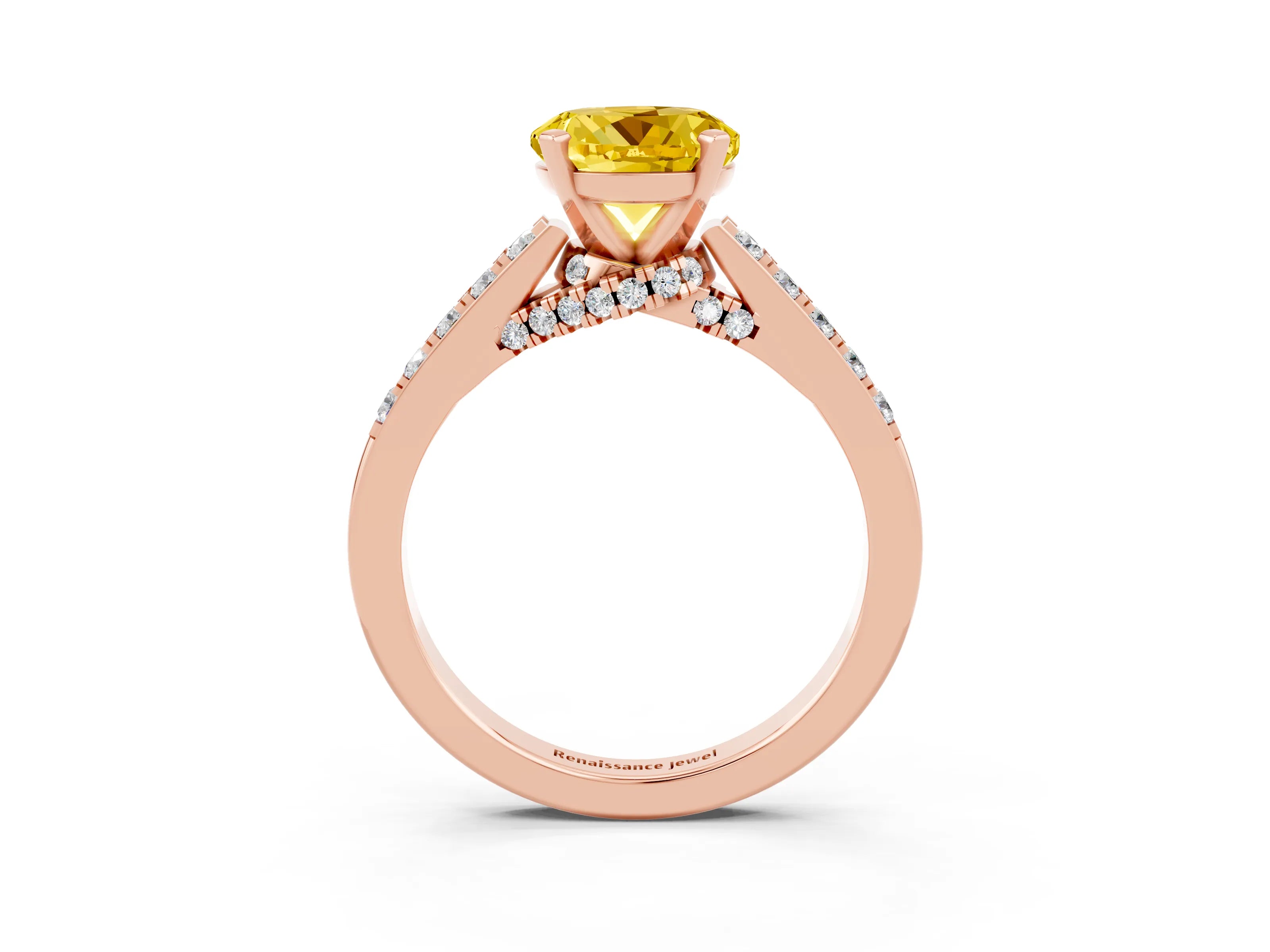Rose gold Round Cut Diamond Solitaire Ring with Pavé Band and Prong Setting_3