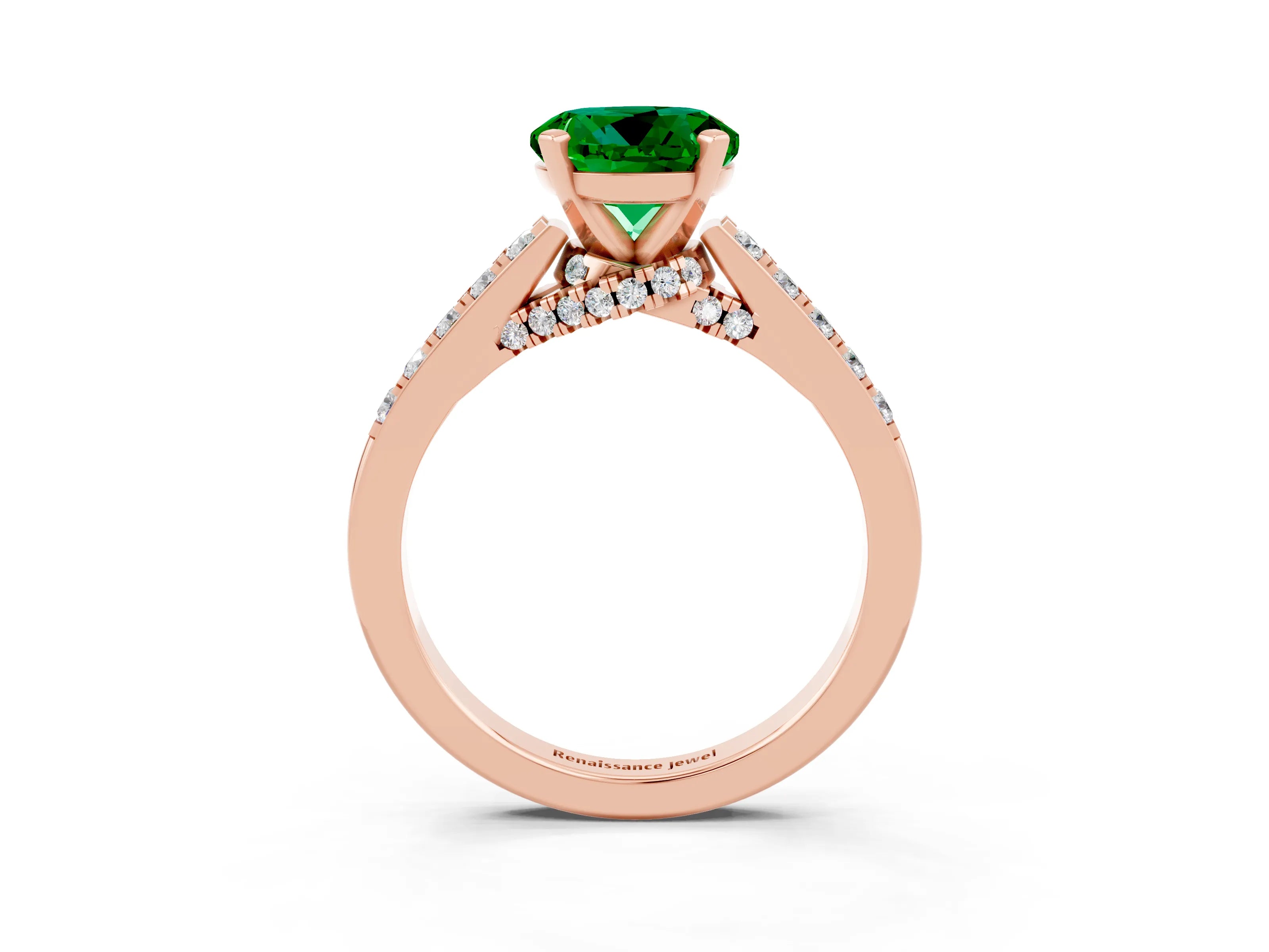 Rose gold Round Cut Diamond Solitaire Ring with Pavé Band and Prong Setting_3