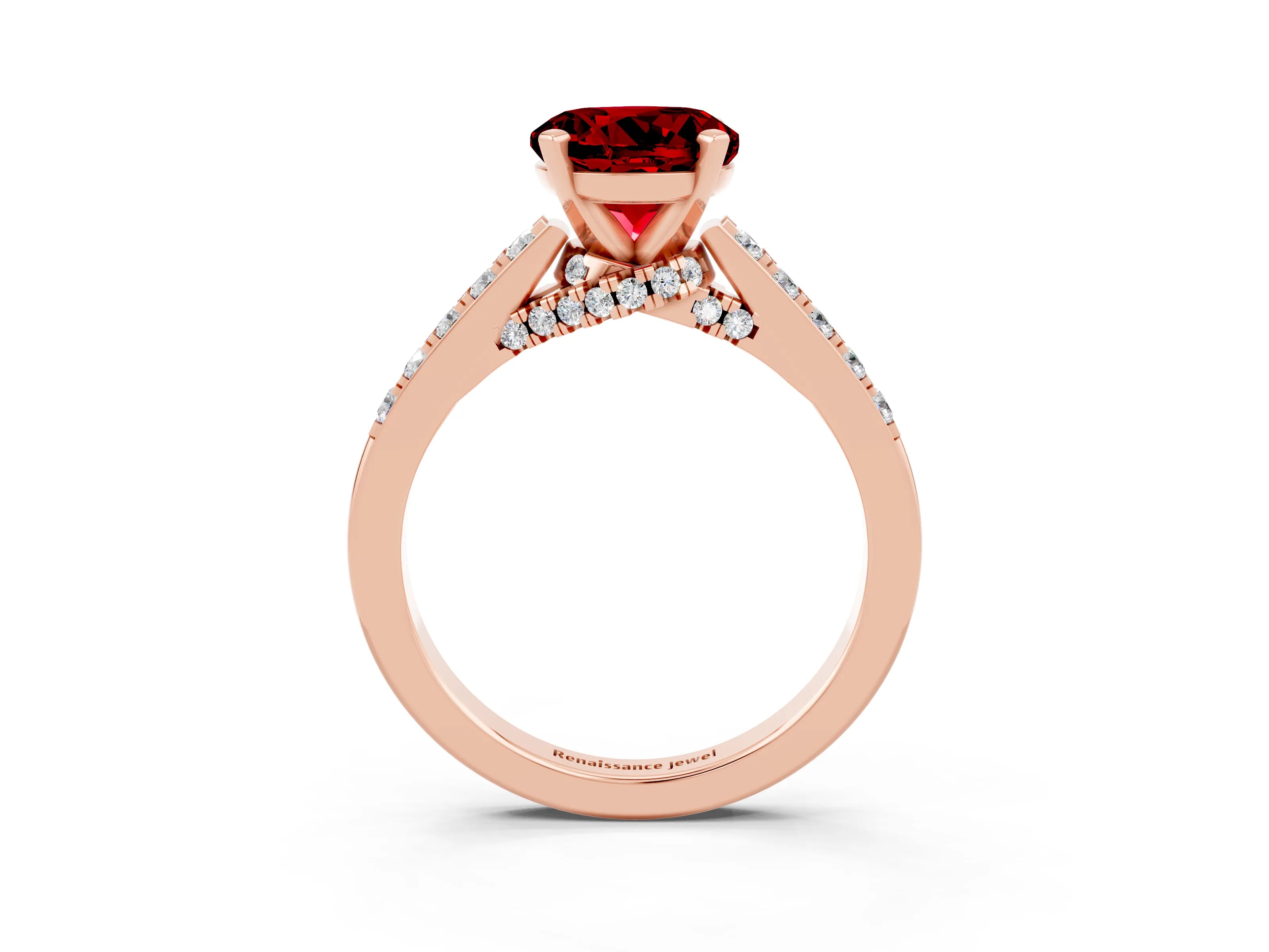 Rose gold Round Cut Diamond Solitaire Ring with Pavé Band and Prong Setting_3