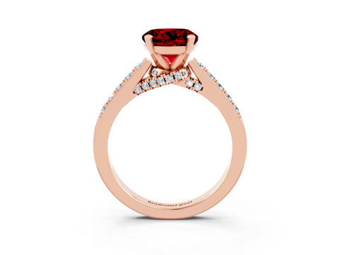 Rose gold Round Cut Diamond Solitaire Ring with Pavé Band and Prong Setting_3