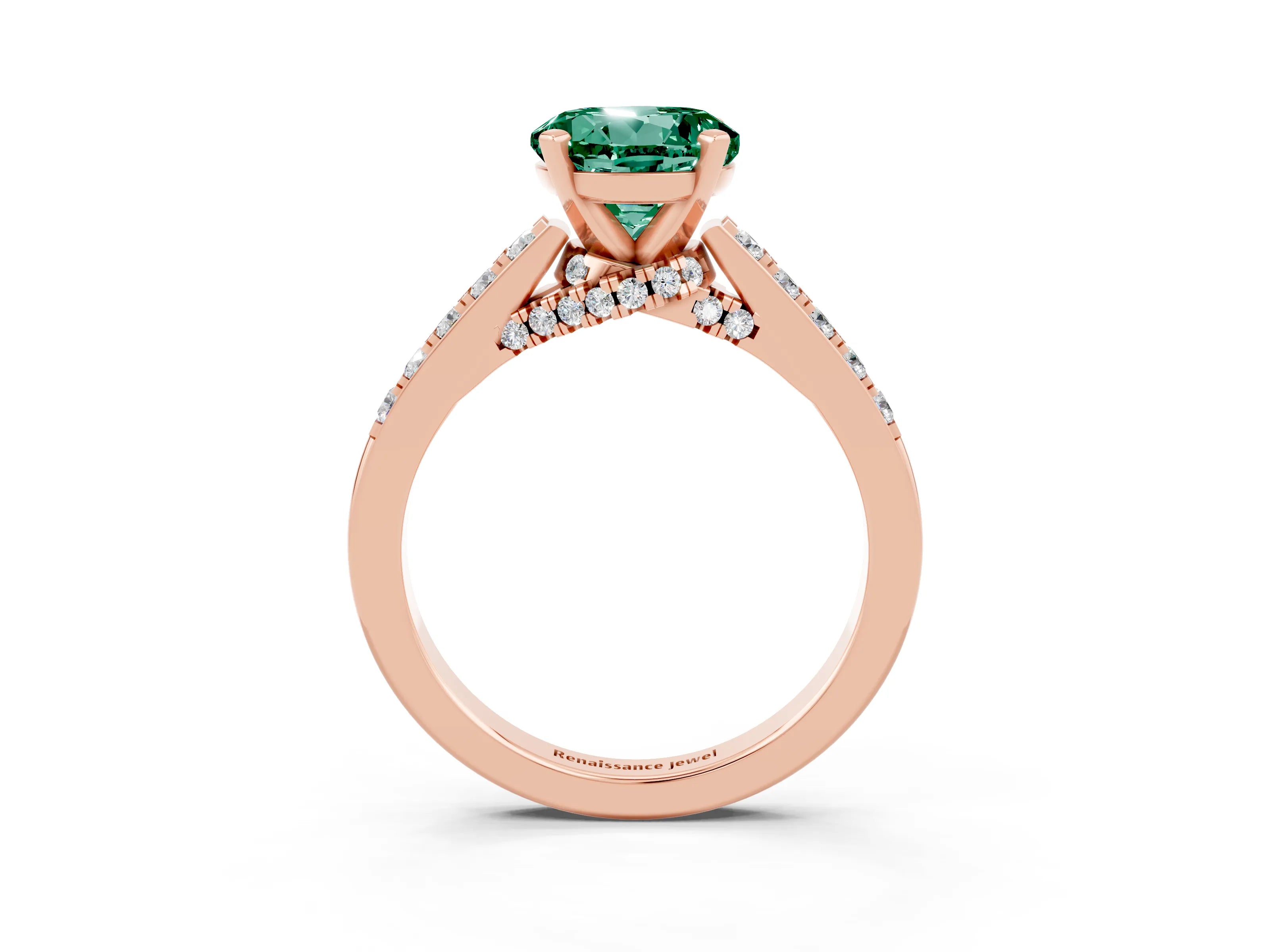 Rose gold Round Cut Diamond Solitaire Ring with Pavé Band and Prong Setting_3