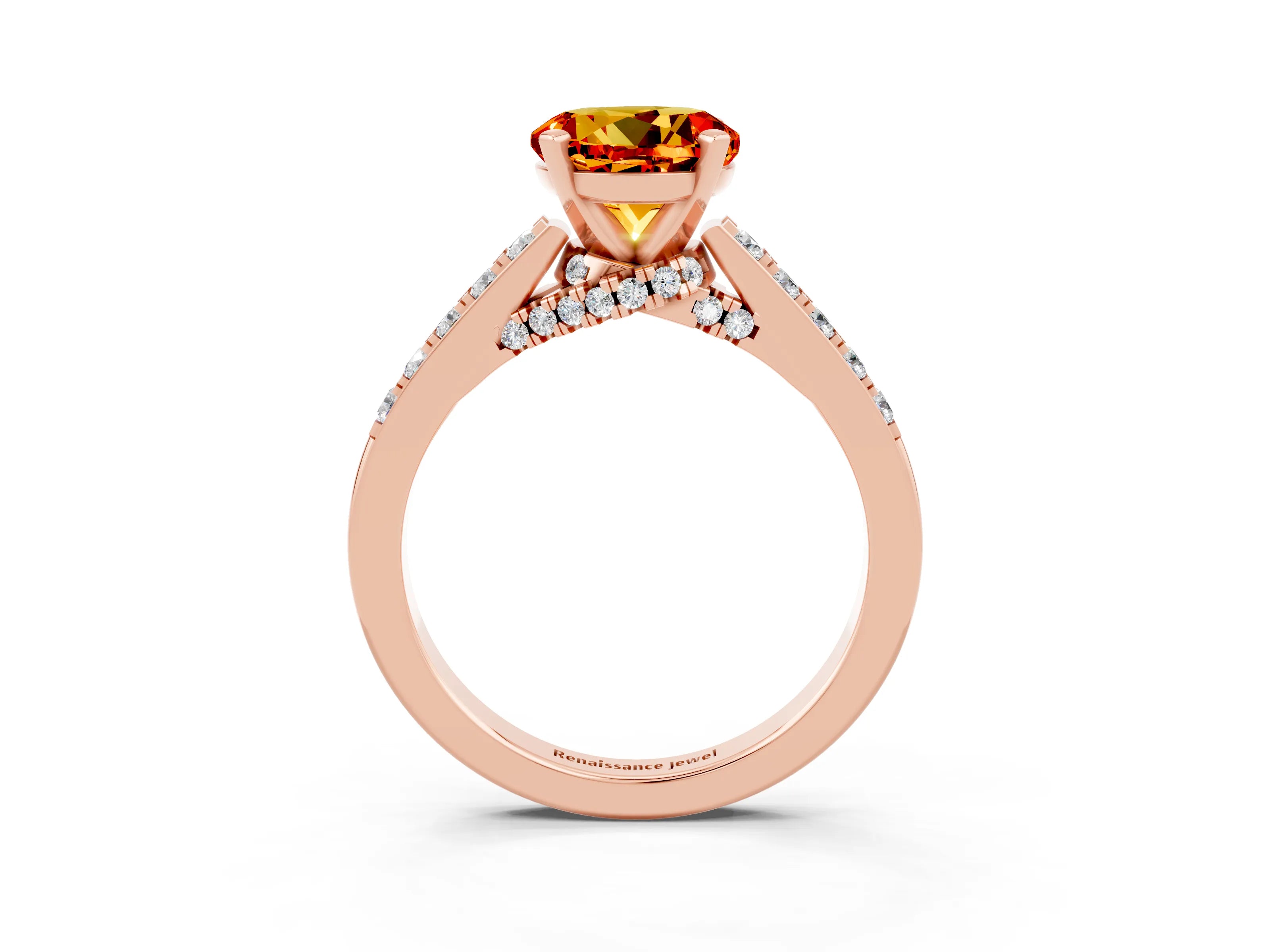 Rose gold Round Cut Diamond Solitaire Ring with Pavé Band and Prong Setting_3