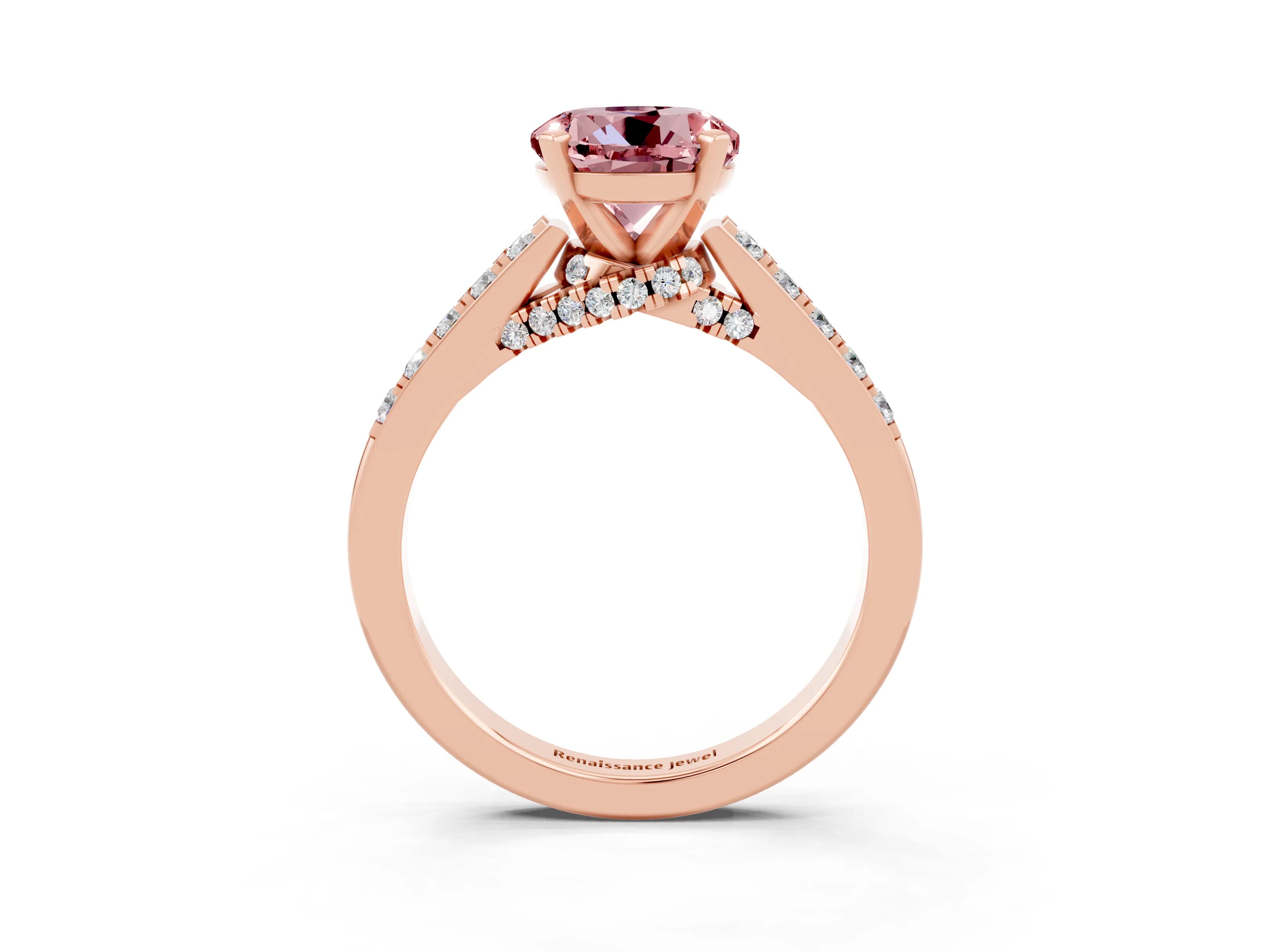 Rose gold Round Cut Diamond Solitaire Ring with Pavé Band and Prong Setting_3