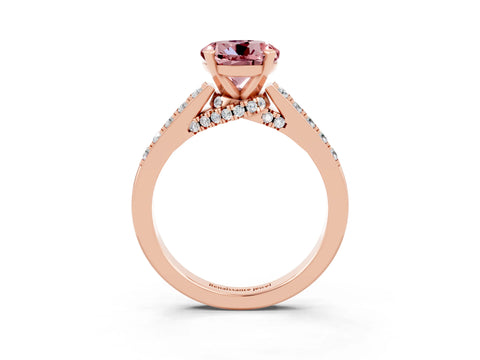 Rose gold Round Cut Diamond Solitaire Ring with Pavé Band and Prong Setting_3