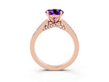 Rose gold Round Cut Diamond Solitaire Ring with Pavé Band and Prong Setting_3