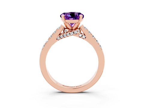 Rose gold Round Cut Diamond Solitaire Ring with Pavé Band and Prong Setting_3