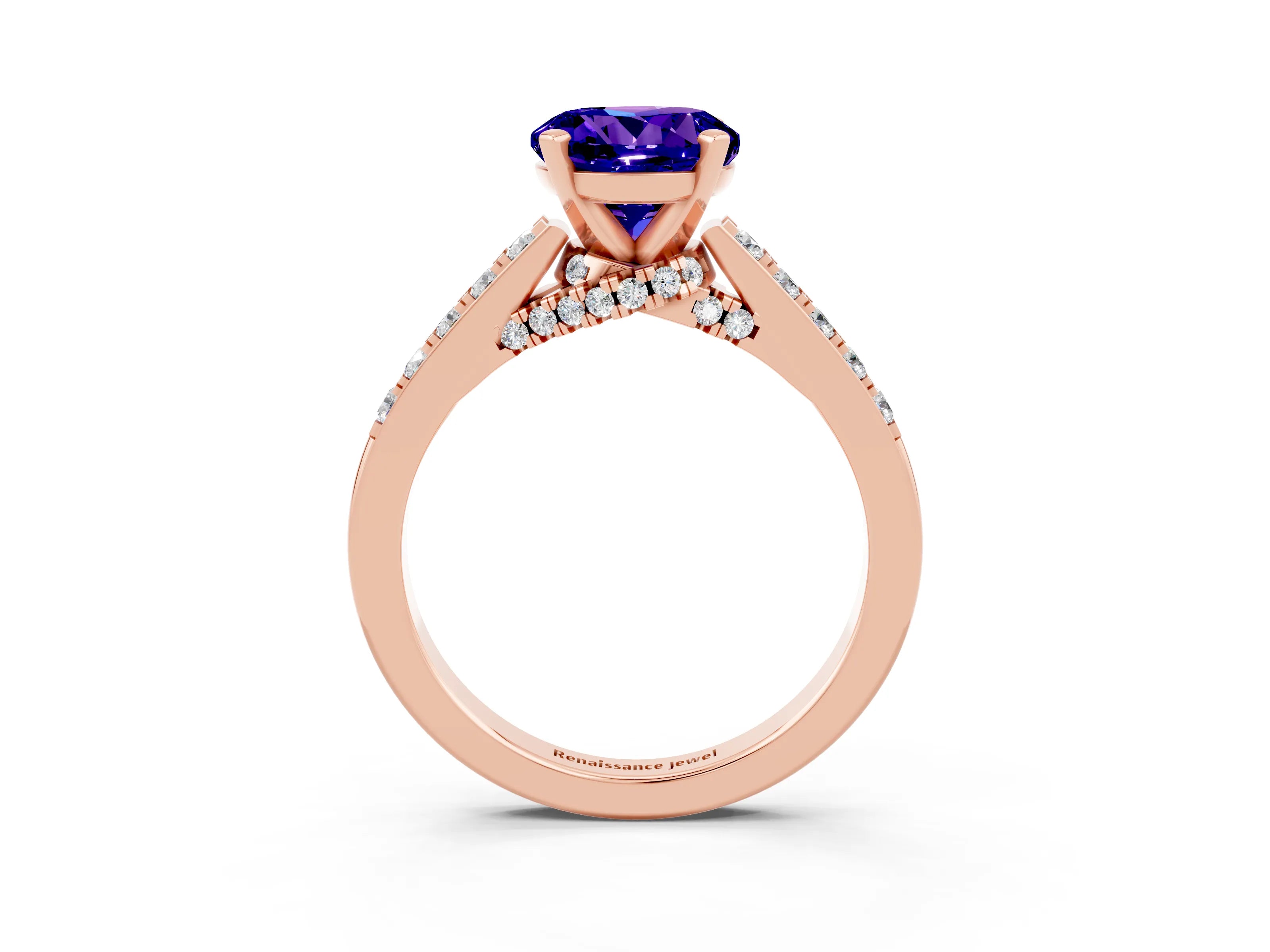 Rose gold Round Cut Diamond Solitaire Ring with Pavé Band and Prong Setting_3