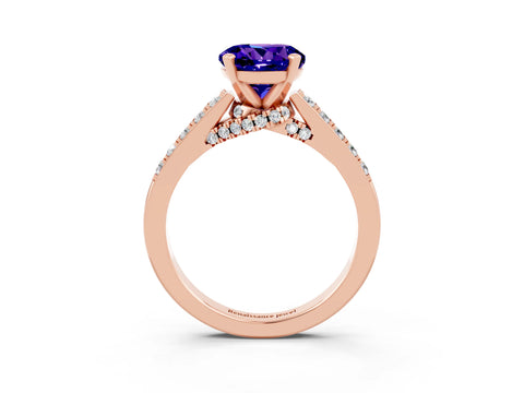 Rose gold Round Cut Diamond Solitaire Ring with Pavé Band and Prong Setting_3