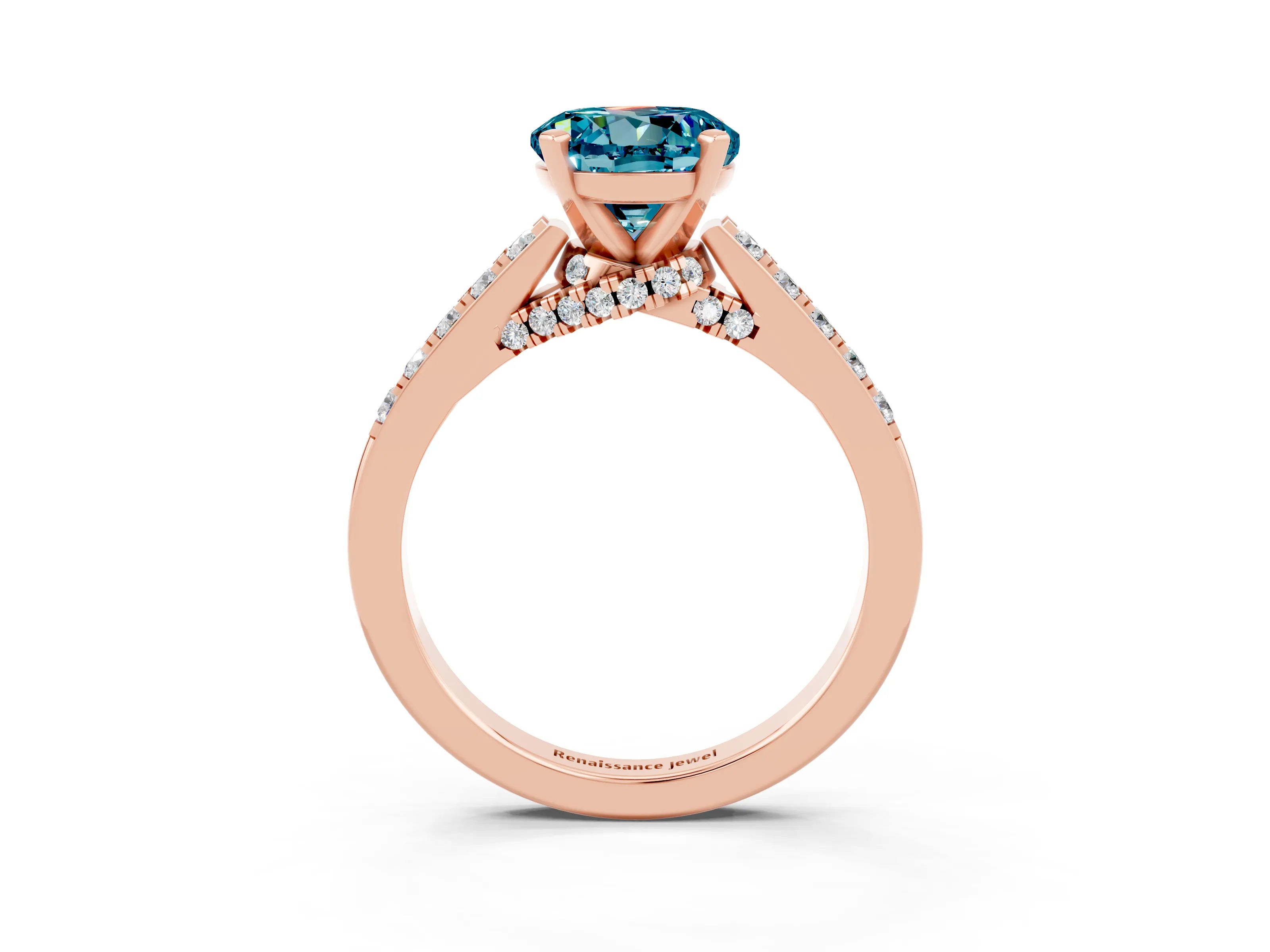 Rose gold Round Cut Diamond Solitaire Ring with Pavé Band and Prong Setting_3