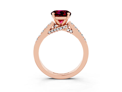 Rose gold Round Cut Diamond Solitaire Ring with Pavé Band and Prong Setting_3
