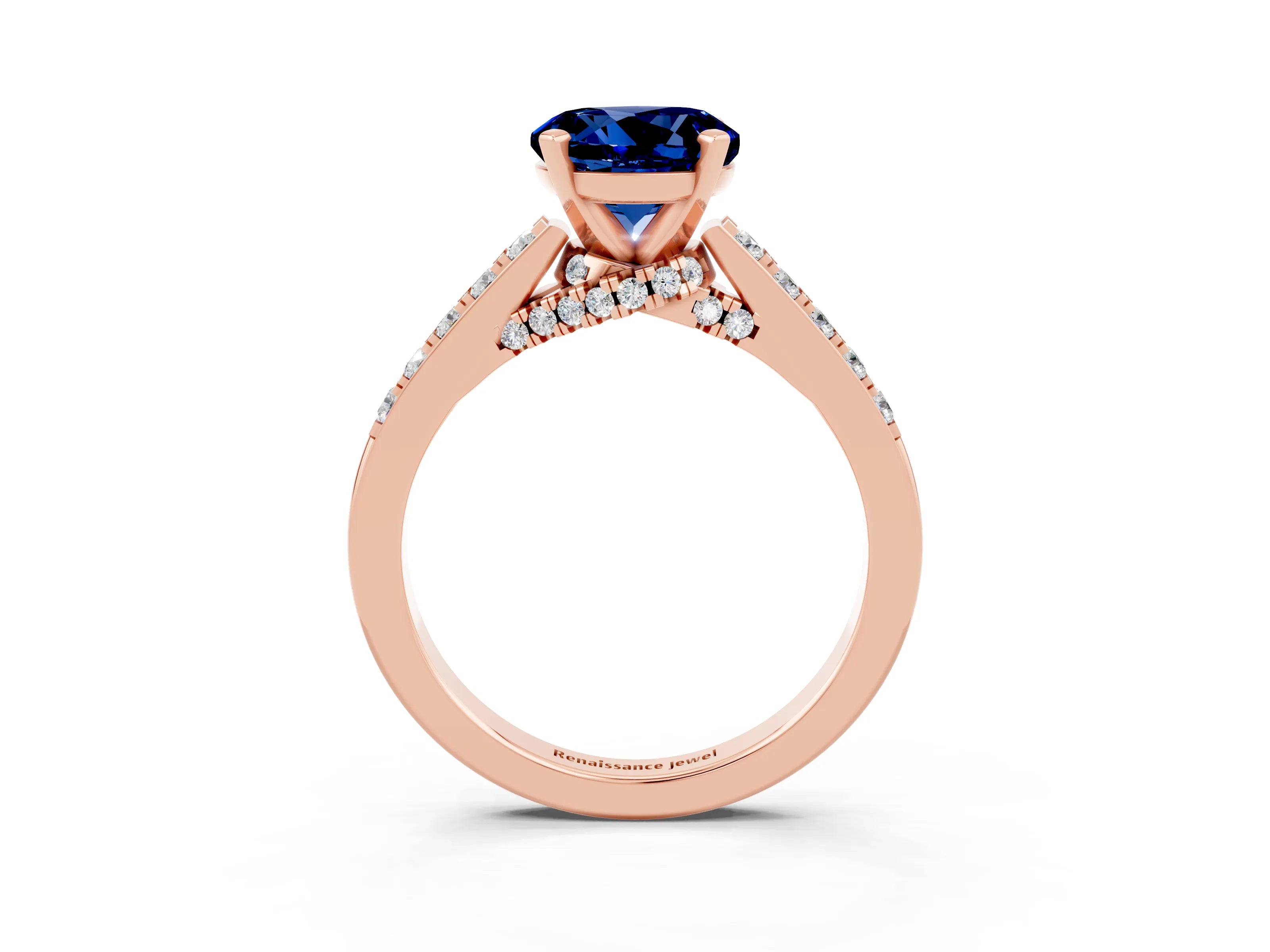 Rose gold Round Cut Diamond Solitaire Ring with Pavé Band and Prong Setting_3