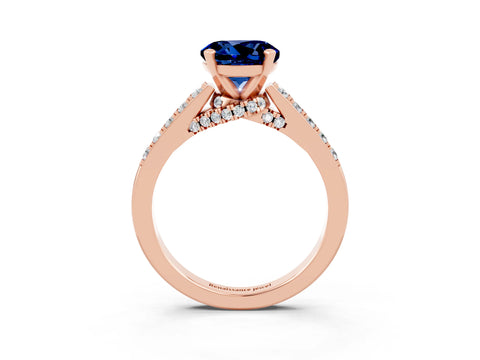 Rose gold Round Cut Diamond Solitaire Ring with Pavé Band and Prong Setting_3