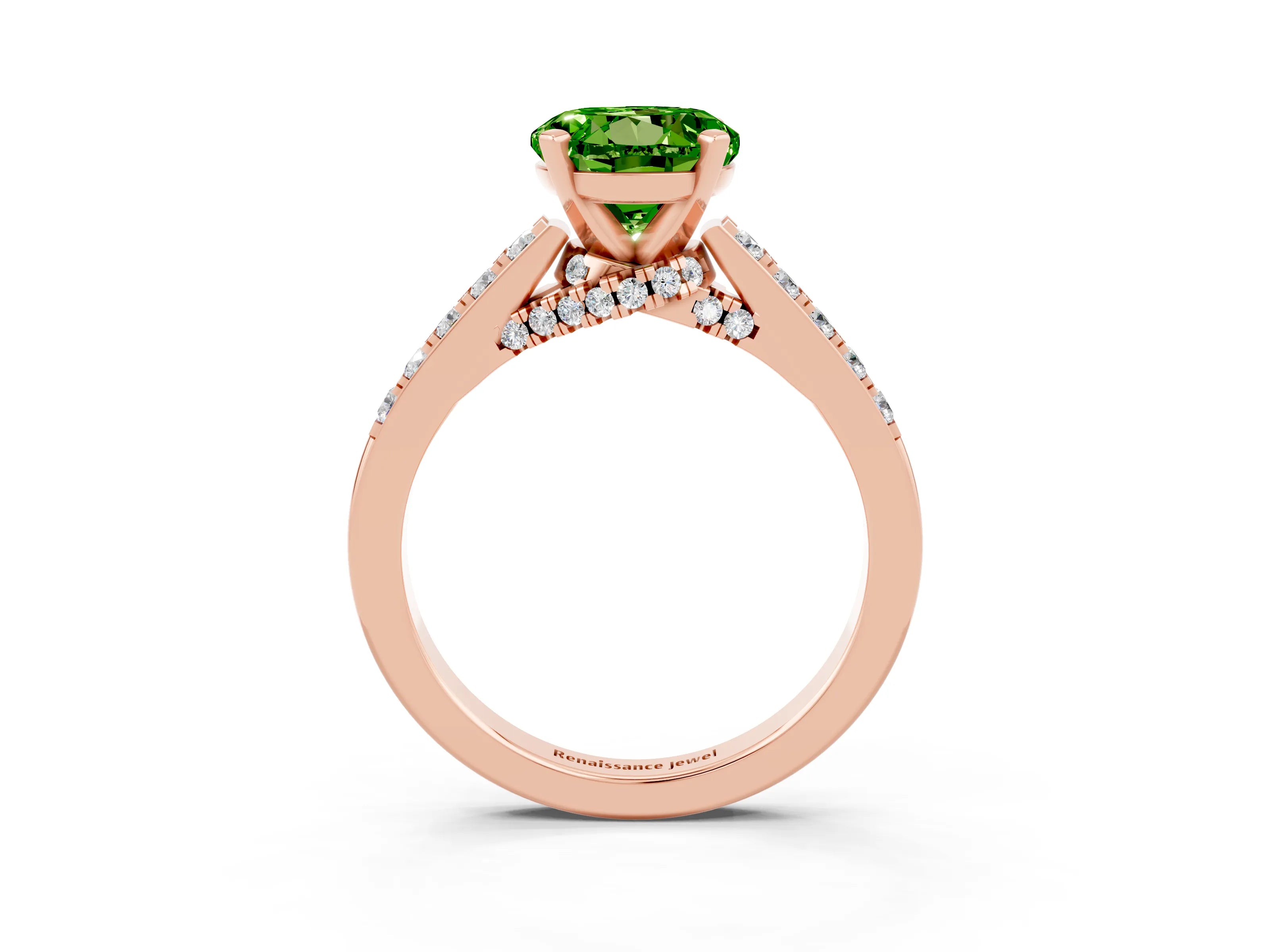 Rose gold Round Cut Diamond Solitaire Ring with Pavé Band and Prong Setting_3