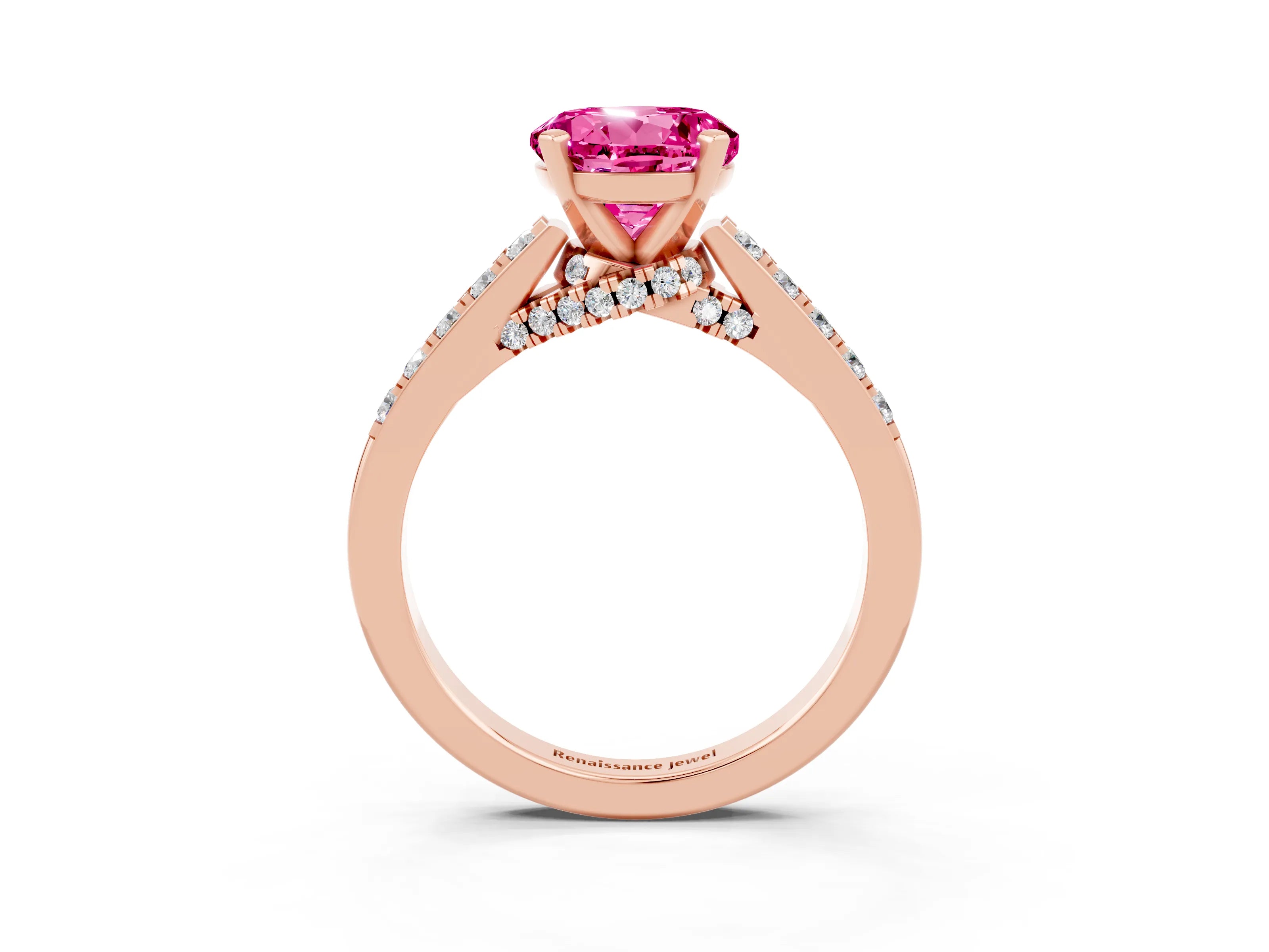 Rose gold Round Cut Diamond Solitaire Ring with Pavé Band and Prong Setting_3