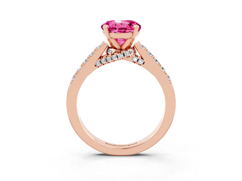 Rose gold Round Cut Diamond Solitaire Ring with Pavé Band and Prong Setting_3