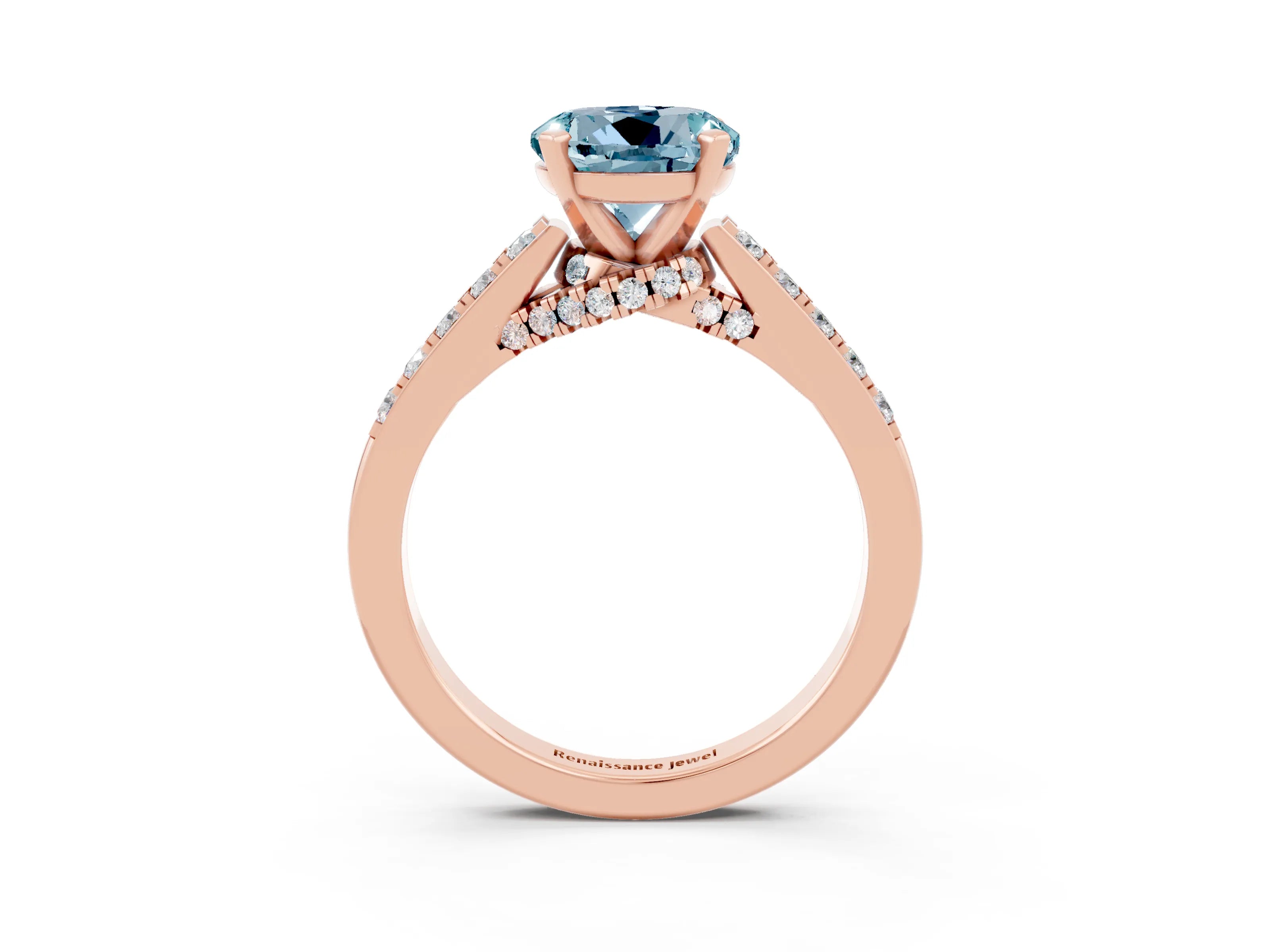 Rose gold Round Cut Diamond Solitaire Ring with Pavé Band and Prong Setting_3