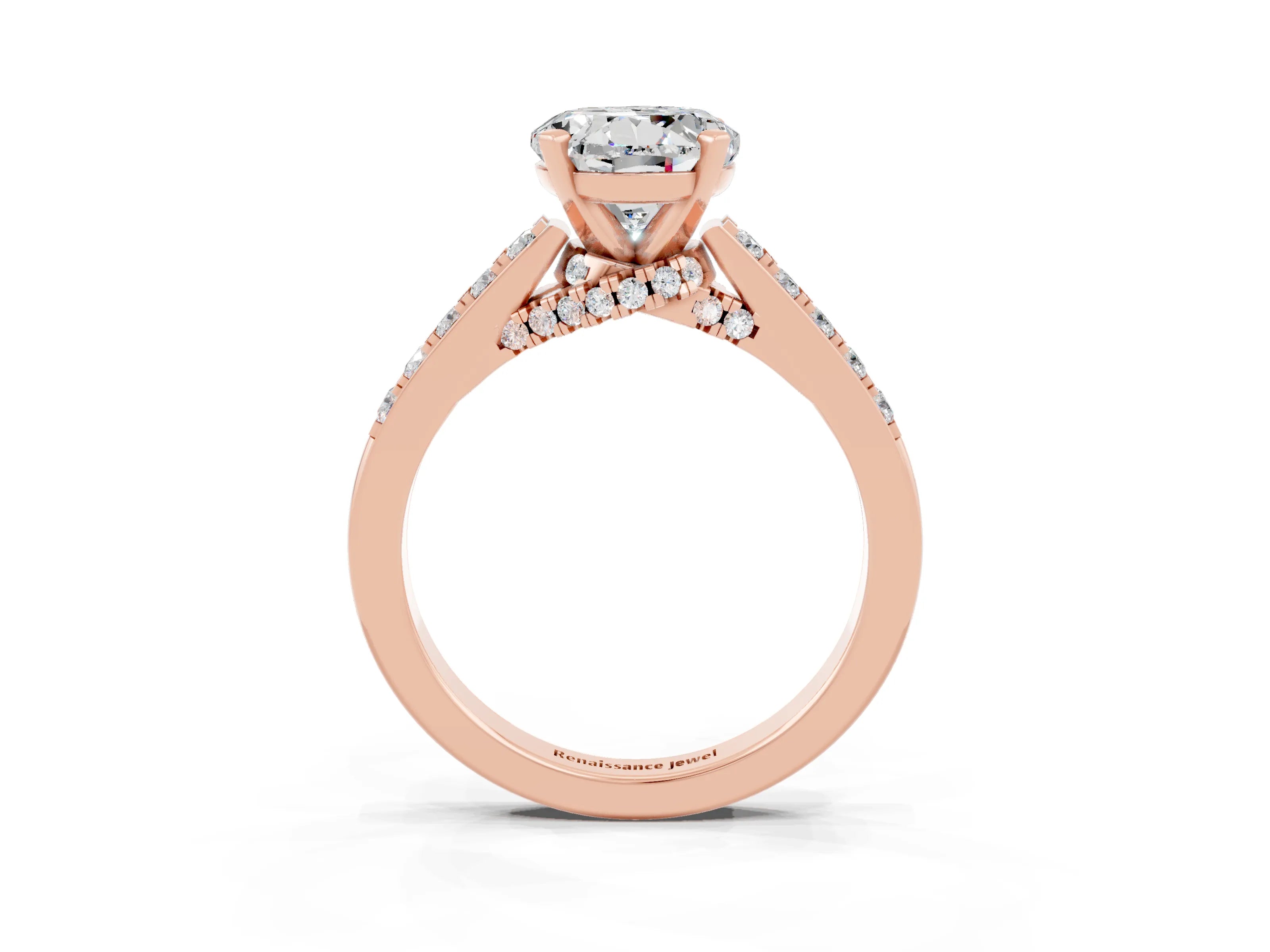 Rose gold Round Cut Diamond Solitaire Ring with Pavé Band and Prong Setting_3
