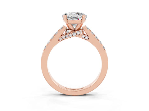 Rose gold Round Cut Diamond Solitaire Ring with Pavé Band and Prong Setting_3