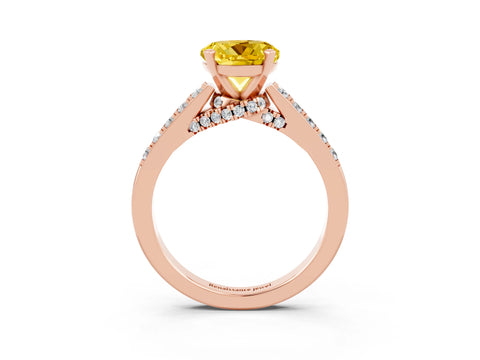 Rose gold Round Cut Diamond Solitaire Ring with Pavé Band and Prong Setting_3