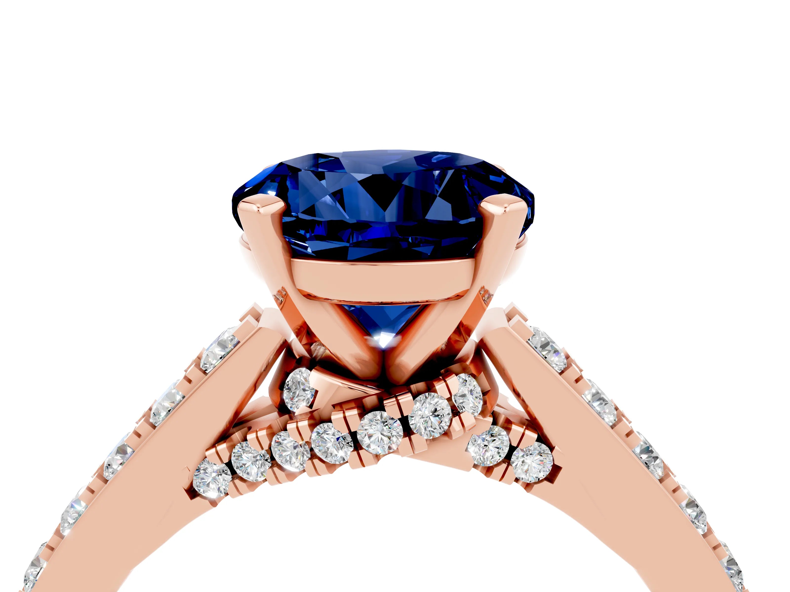 Rose gold Round Cut Diamond Solitaire Ring with Pavé Band and Prong Setting_4