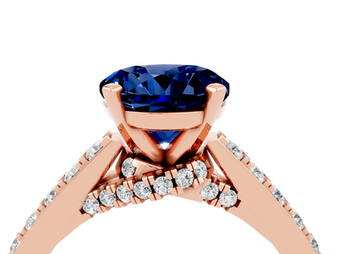 Rose gold Round Cut Diamond Solitaire Ring with Pavé Band and Prong Setting_4