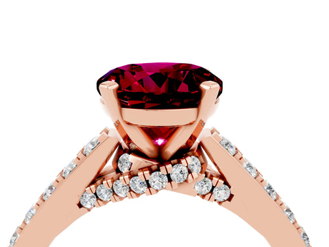 Rose gold Round Cut Diamond Solitaire Ring with Pavé Band and Prong Setting_4