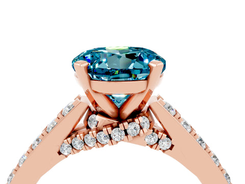 Rose gold Round Cut Diamond Solitaire Ring with Pavé Band and Prong Setting_4