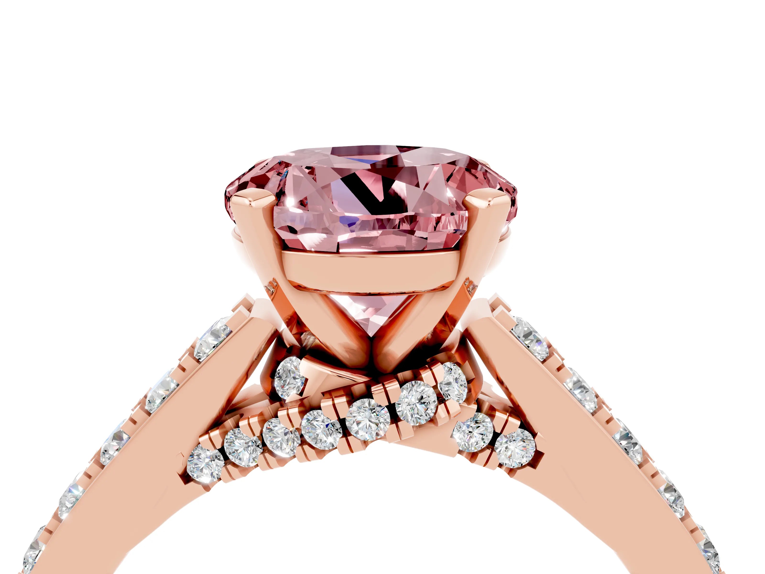 Rose gold Round Cut Diamond Solitaire Ring with Pavé Band and Prong Setting_4