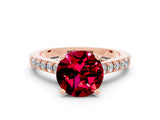 Rose gold Round Cut Diamond Solitaire Ring with Pavé Band and Prong Setting