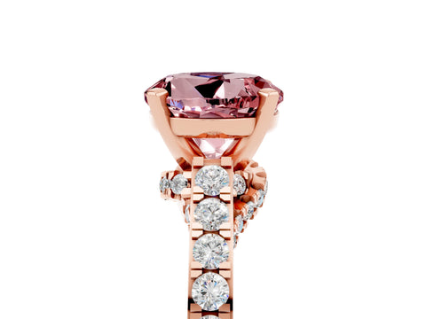 Rose gold Round Cut Diamond Solitaire Ring with Pavé Band and Prong Setting_5