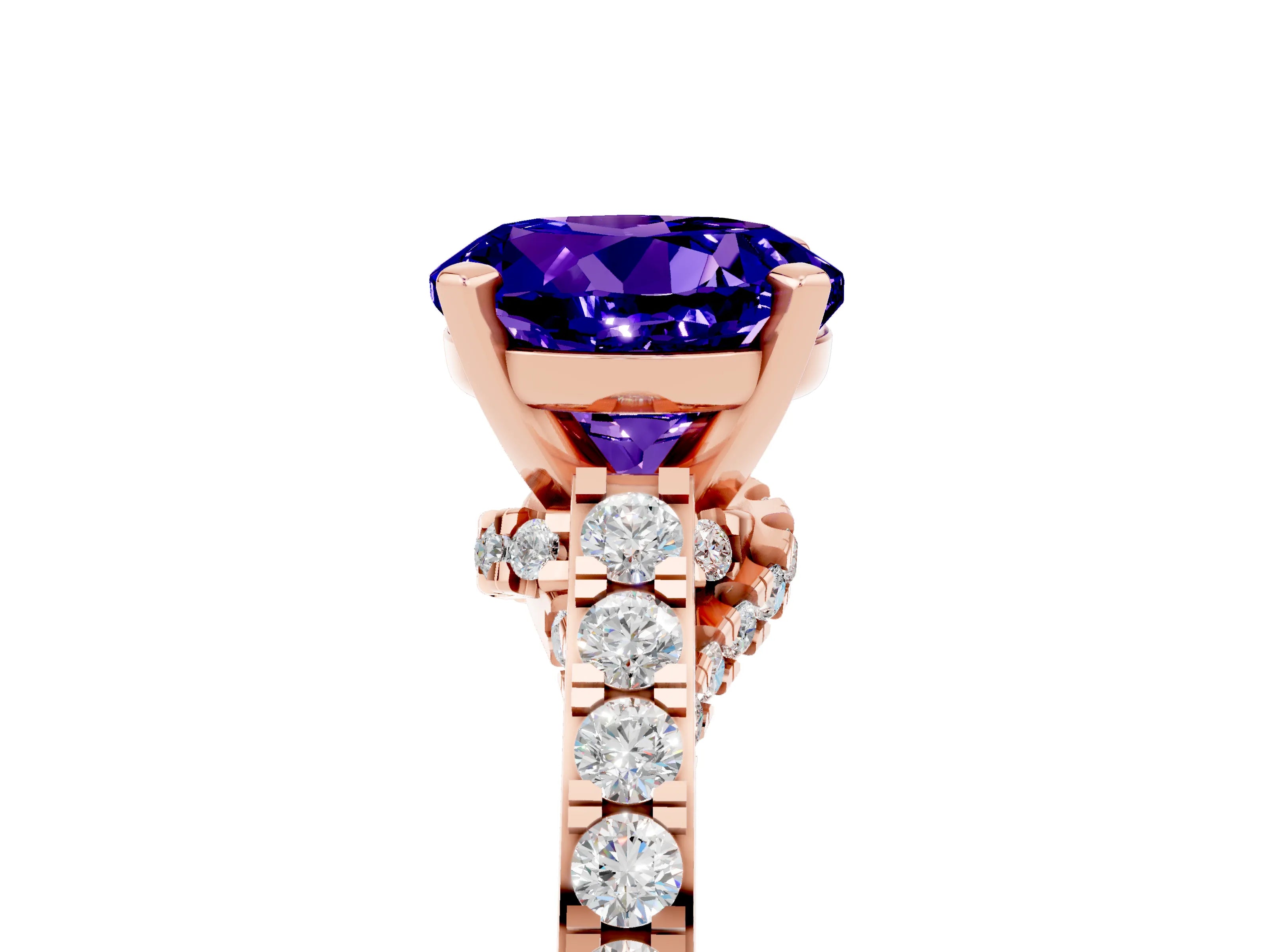 Rose gold Round Cut Diamond Solitaire Ring with Pavé Band and Prong Setting_5