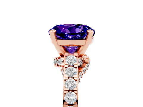 Rose gold Round Cut Diamond Solitaire Ring with Pavé Band and Prong Setting_5