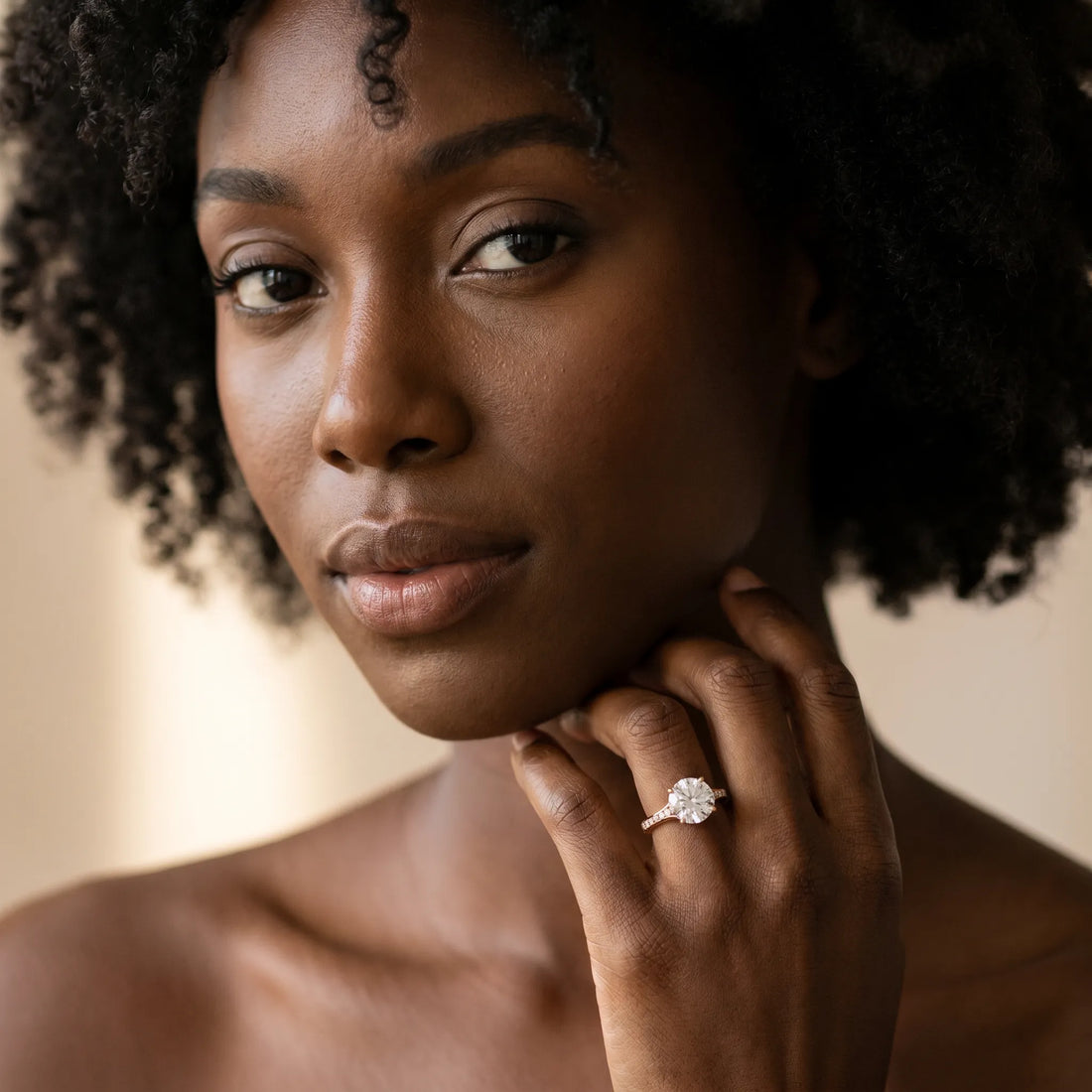 Rose gold Round Cut Diamond Solitaire Ring with Pavé Band and Prong Setting_95
