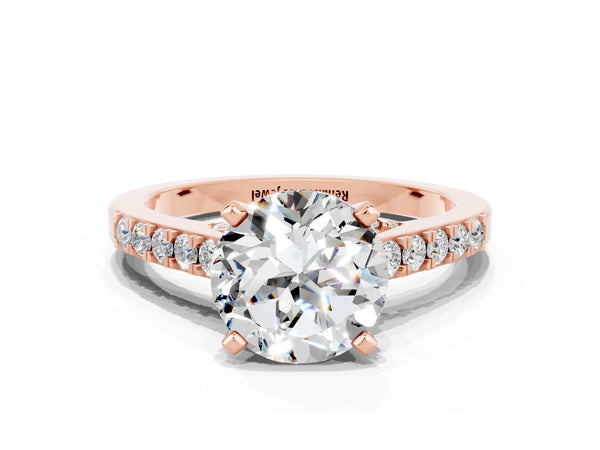 Rose gold Round Cut Moissanite Solitaire Ring with Crossover Gallery and Round  Pavé Band