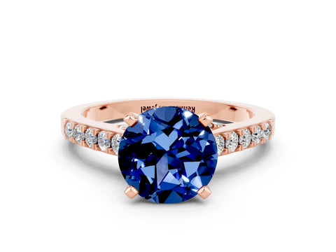Rose gold Round Cut Diamond Solitaire Ring with Pavé Band and Prong Setting