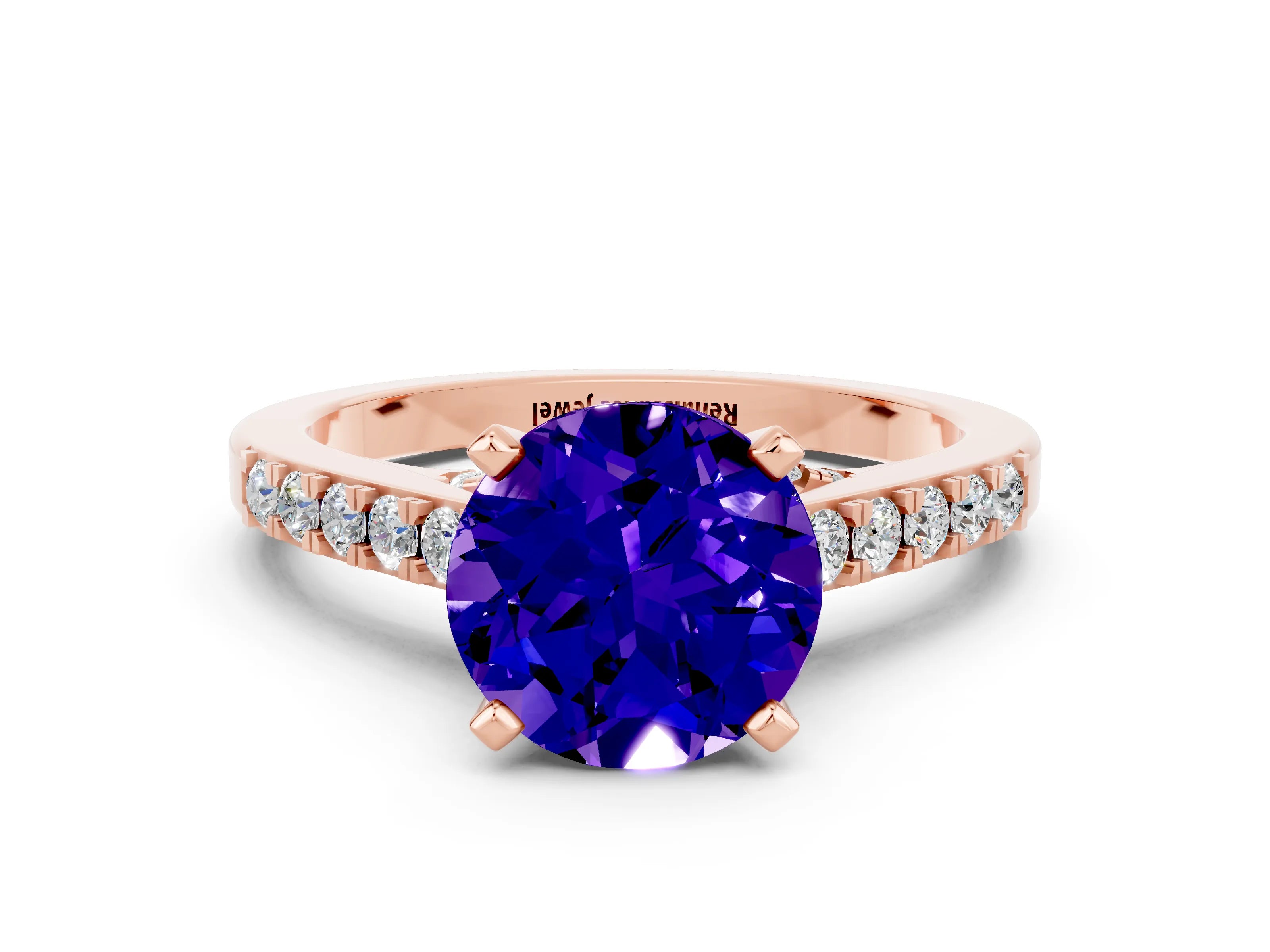 Rose gold Round Cut Diamond Solitaire Ring with Pavé Band and Prong Setting