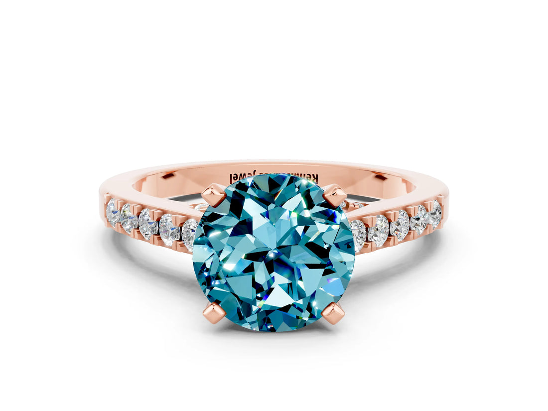 Rose gold Round Cut Diamond Solitaire Ring with Pavé Band and Prong Setting