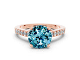 Rose gold Round Cut Diamond Solitaire Ring with Pavé Band and Prong Setting