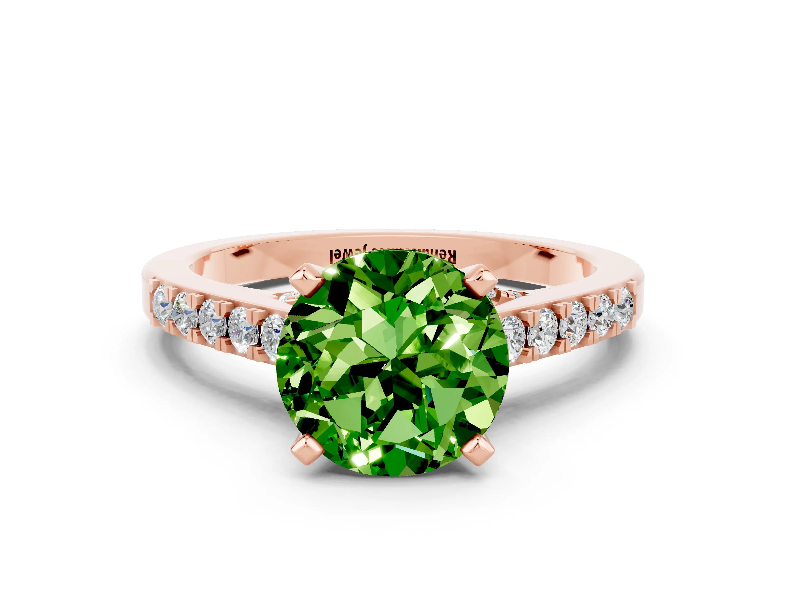 Rose gold Round Cut Diamond Solitaire Ring with Pavé Band and Prong Setting