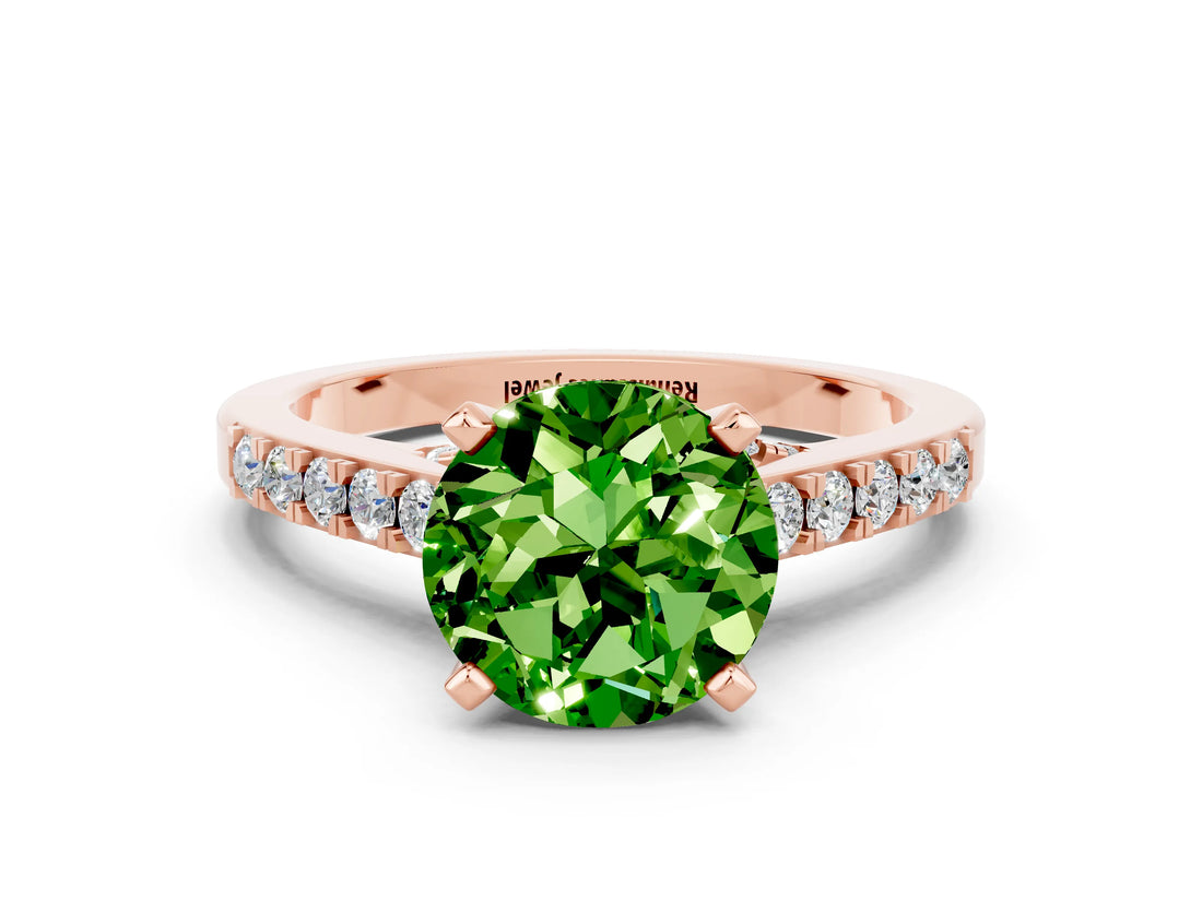 Rose gold Round Cut Diamond Solitaire Ring with Pavé Band and Prong Setting